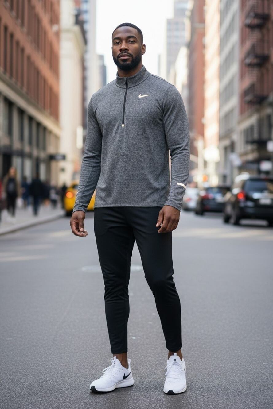 Nike Running Dri-FIT 1/4 Zip Heathered Gray Pullover Long Sleeve Mens Size L